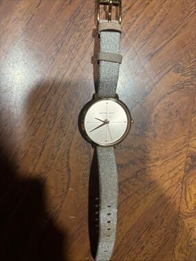 Michael Kors Glitter Silver-Tone Strap Watch with Gold Accents